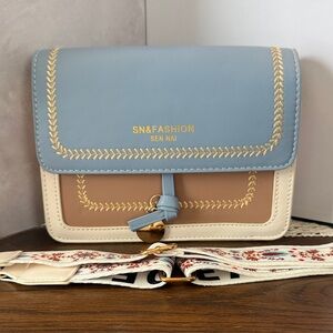 Blue and Tan Women's Bag